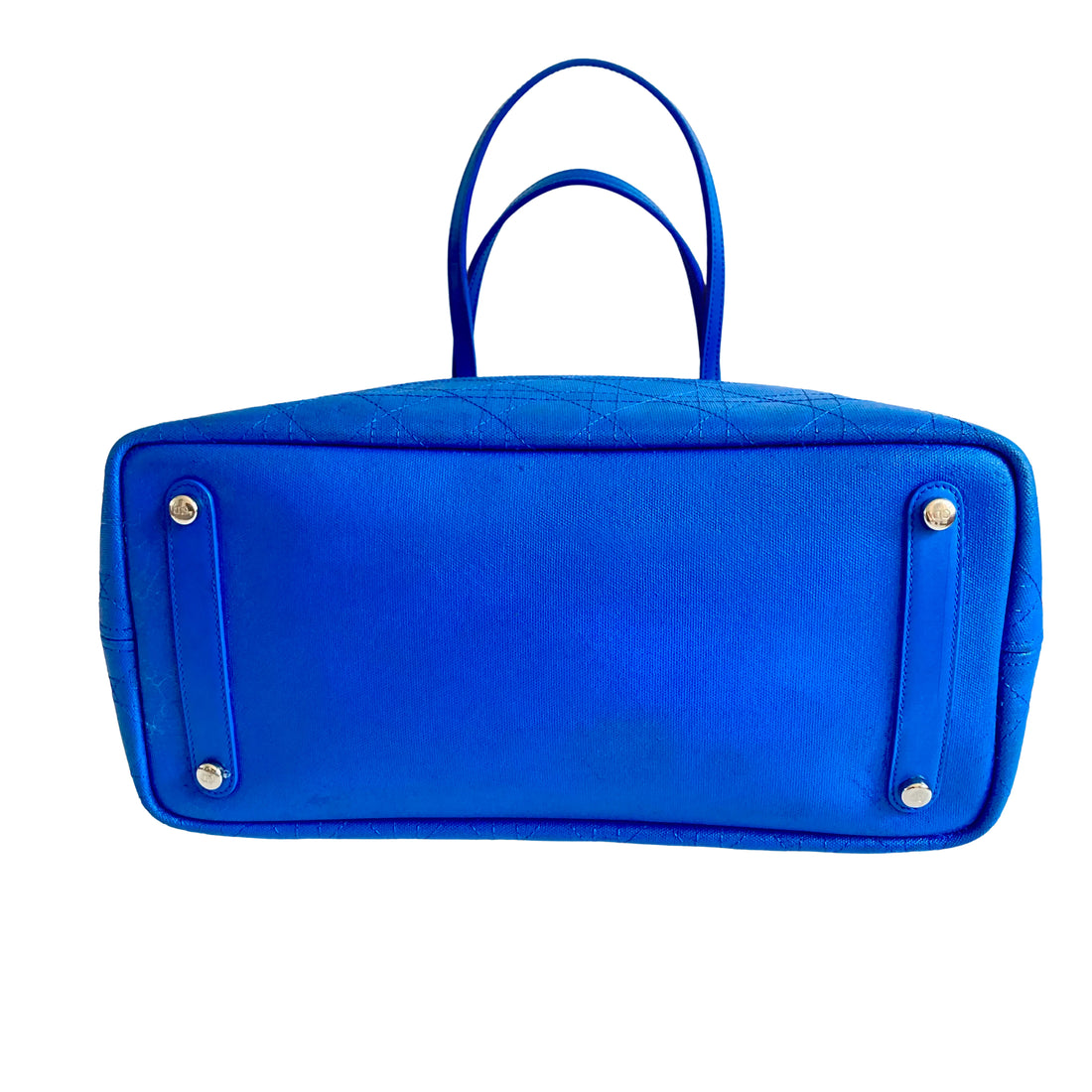 Christian Dior Coated Canvas Cannage Medium Panarea Tote Blue