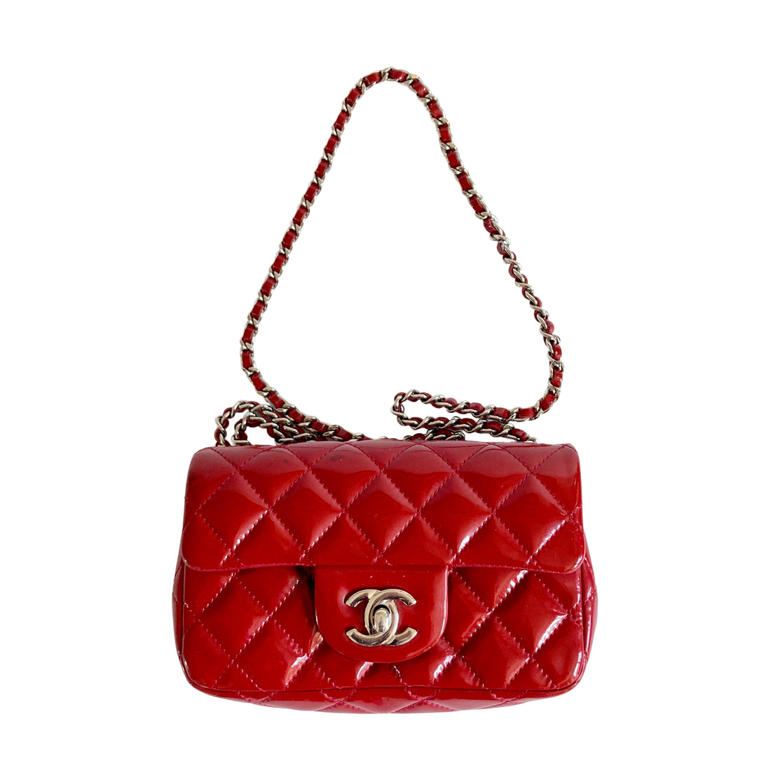 Chanel Classic Patent Rectangular Mini Flap Bag Red