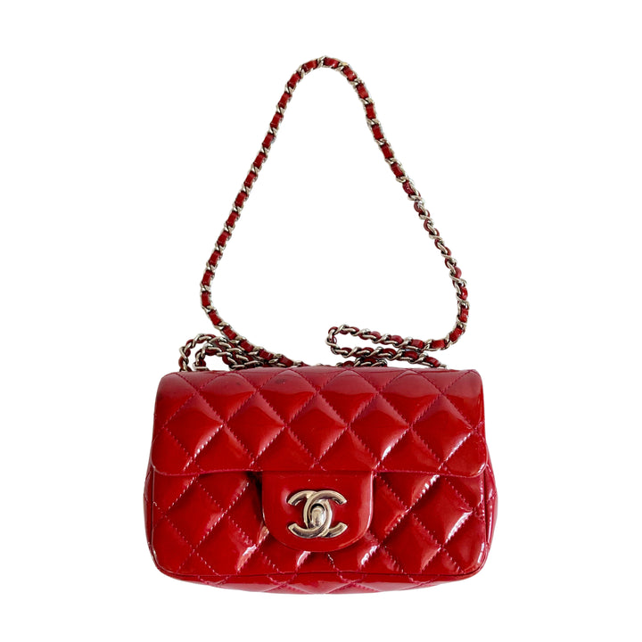 Chanel Classic Patent Rectangular Mini Flap Bag Red