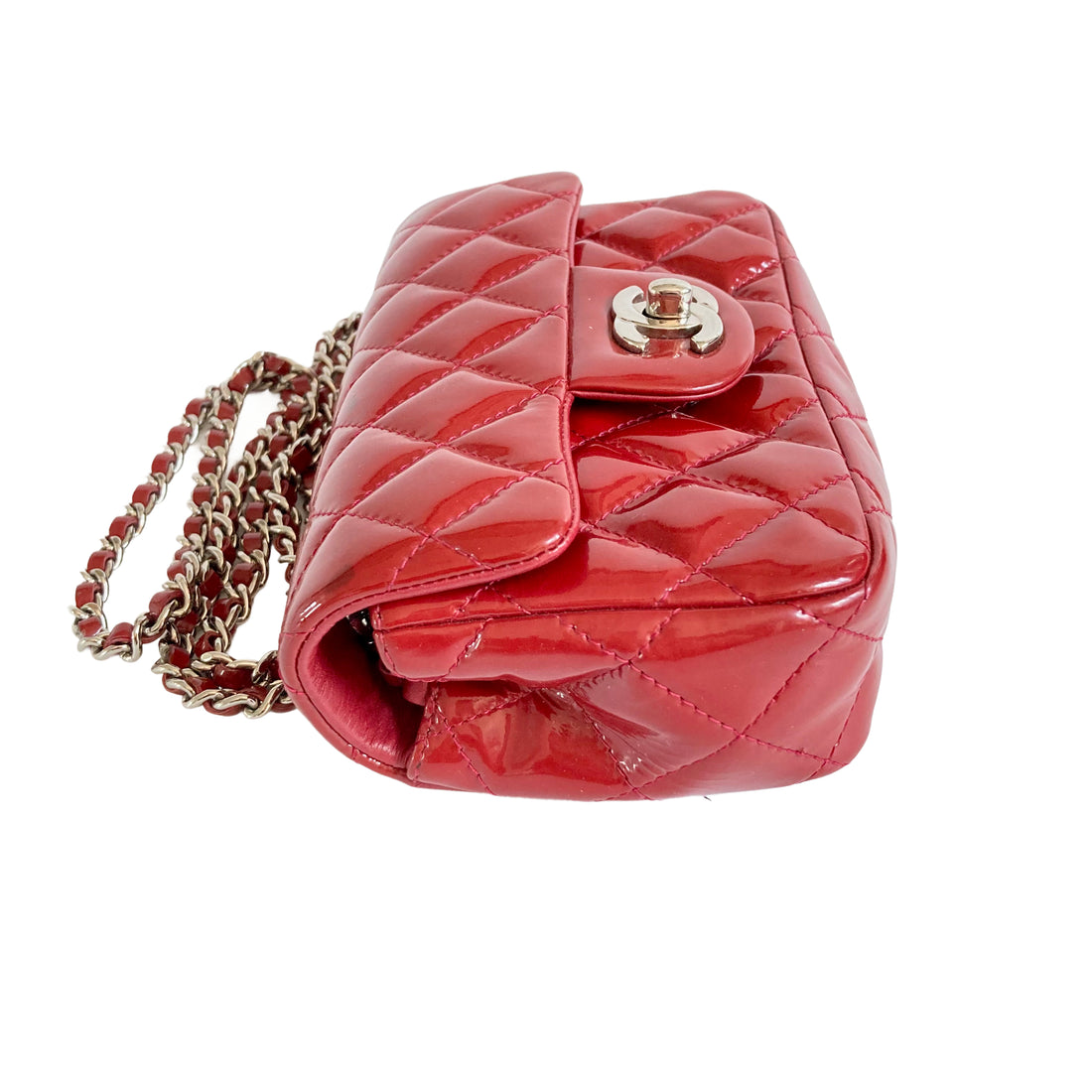 Chanel Classic Patent Rectangular Mini Flap Bag Red