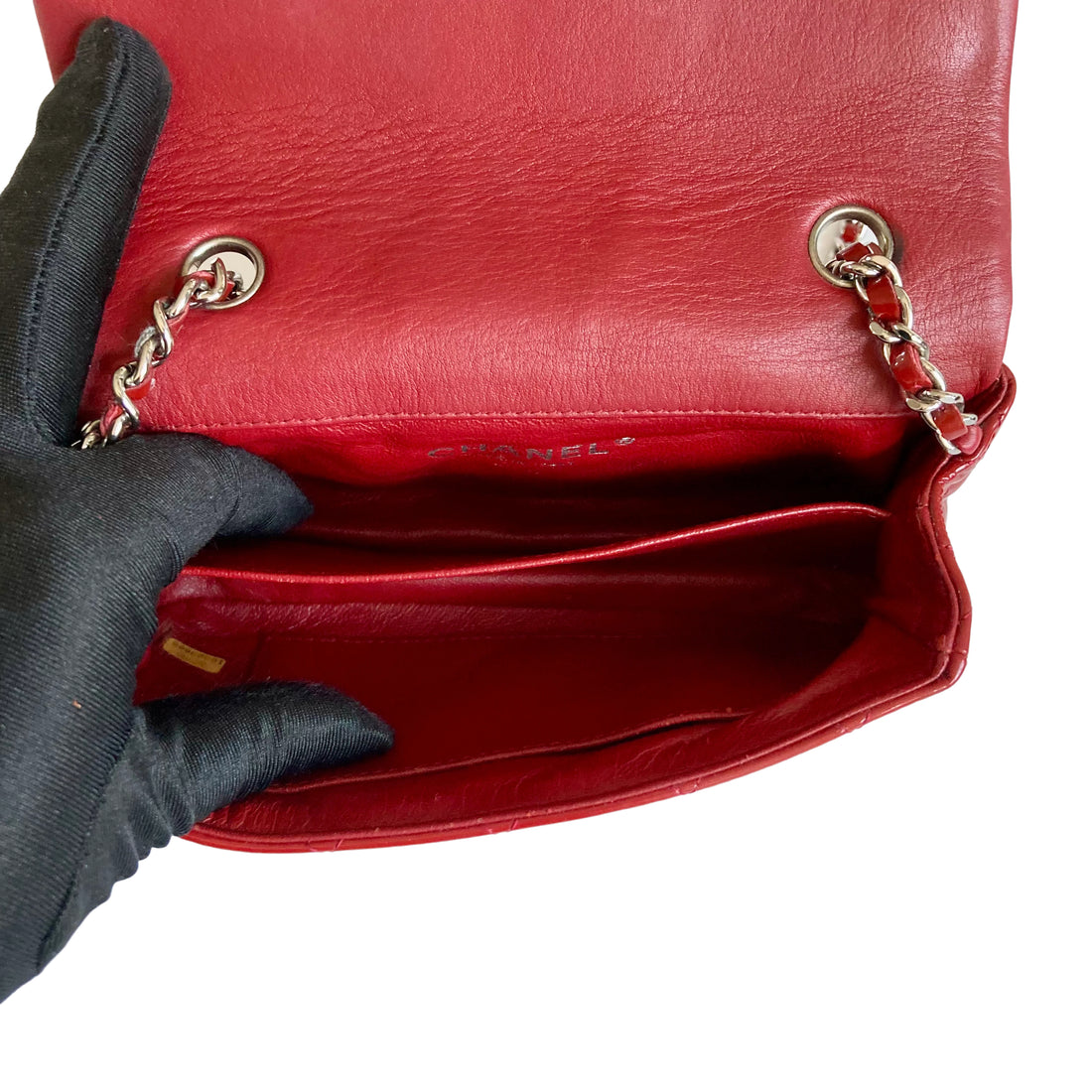 Chanel Classic Patent Rectangular Mini Flap Bag Red