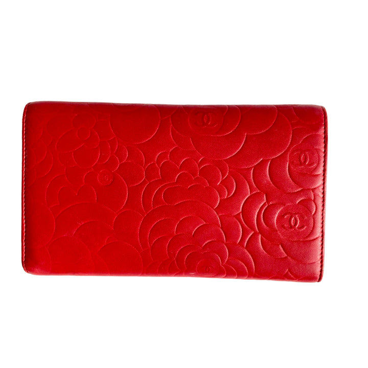 Chanel Camellia Embossed Flap Large Wallet Red