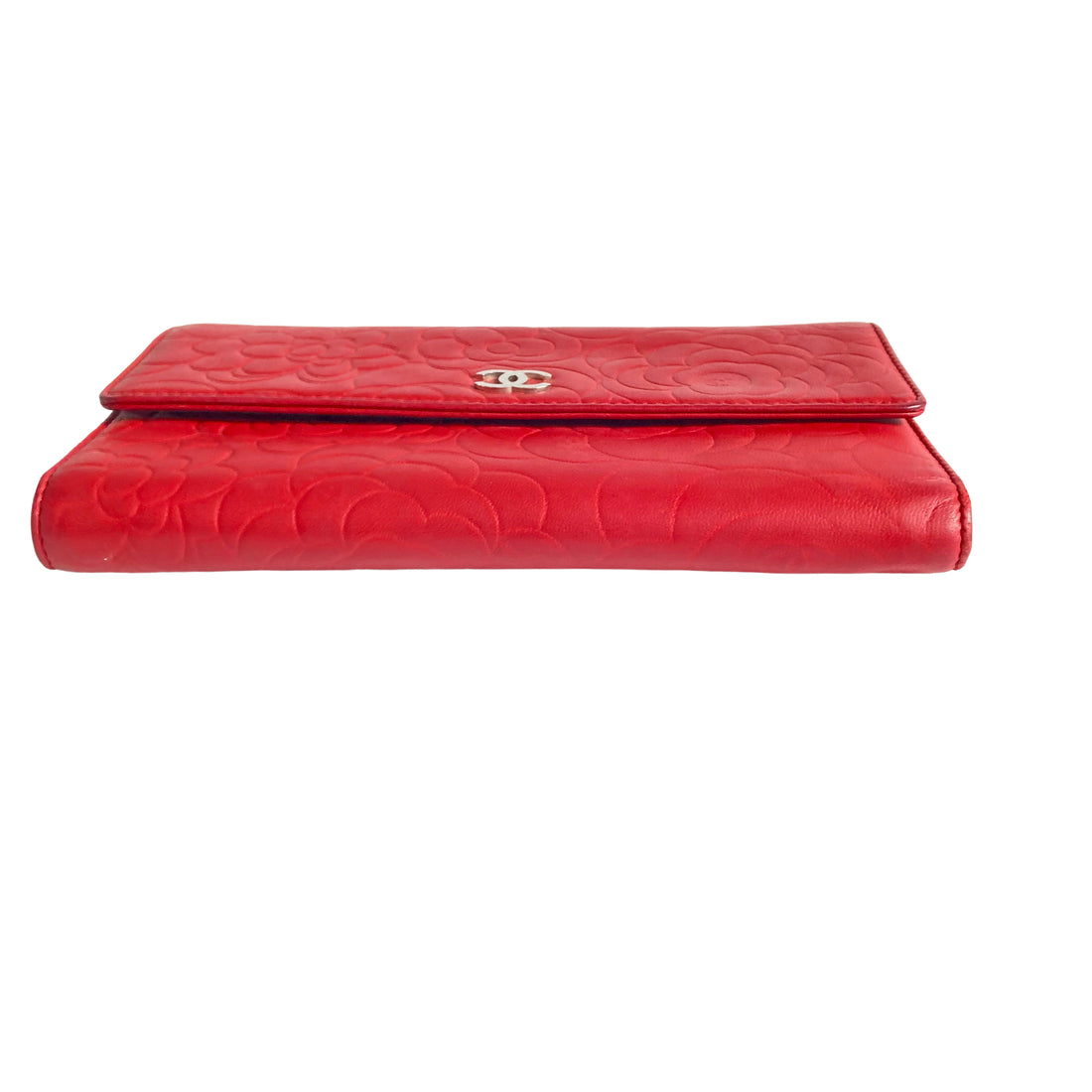 Chanel Camellia Embossed Flap Large Wallet Red