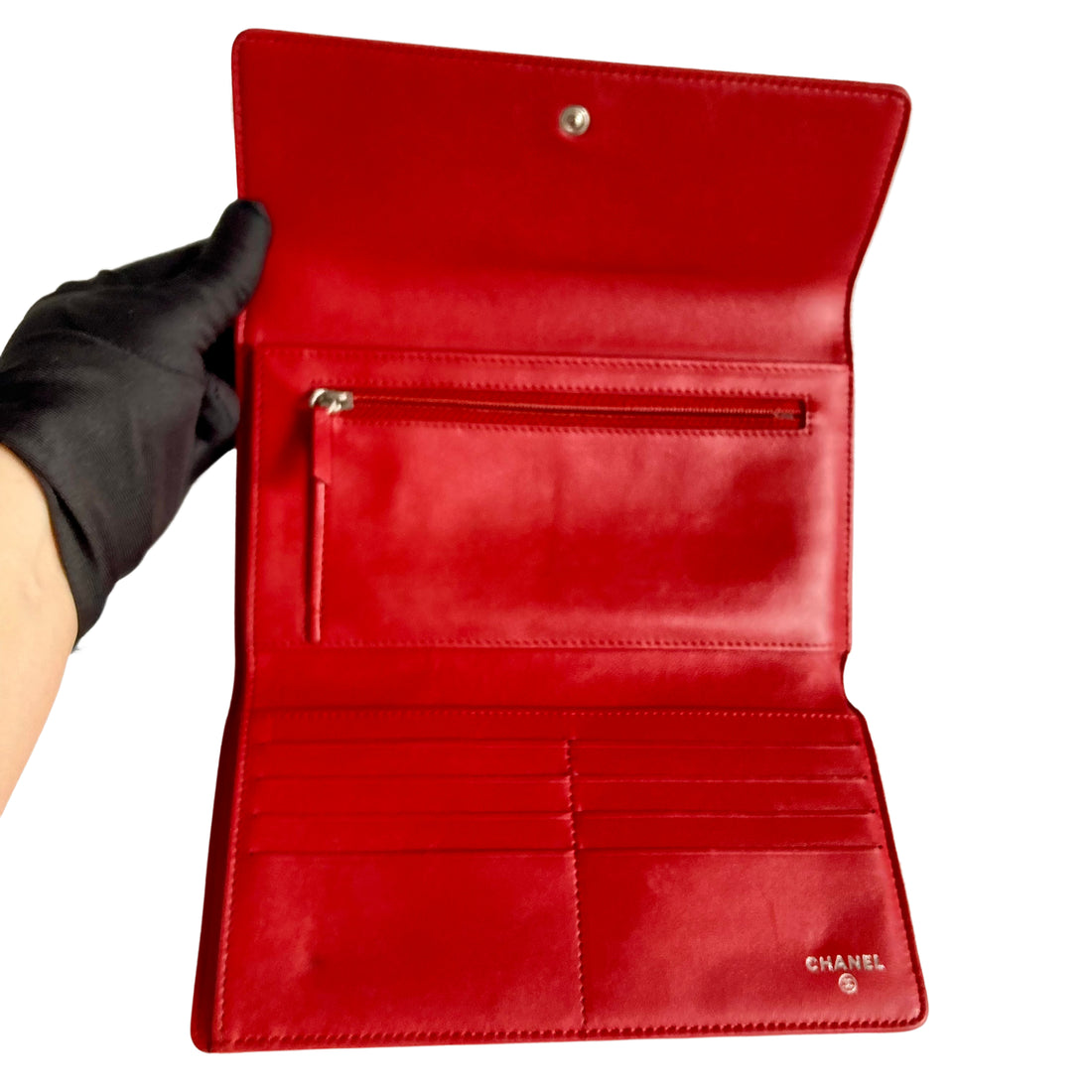 Chanel Camellia Embossed Flap Large Wallet Red