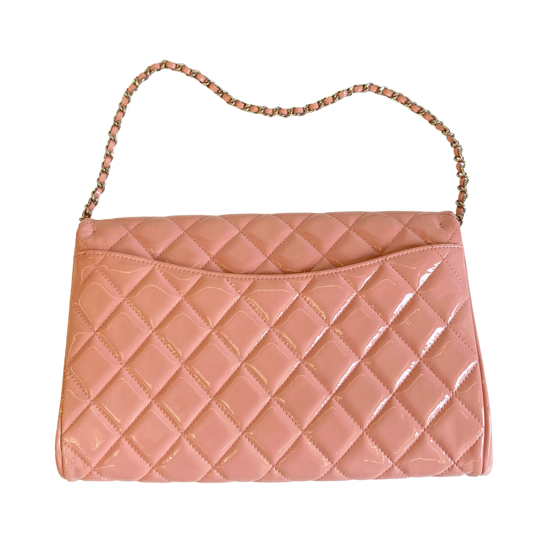 Chanel Classic Patent Quilted Clutch Baby Pink