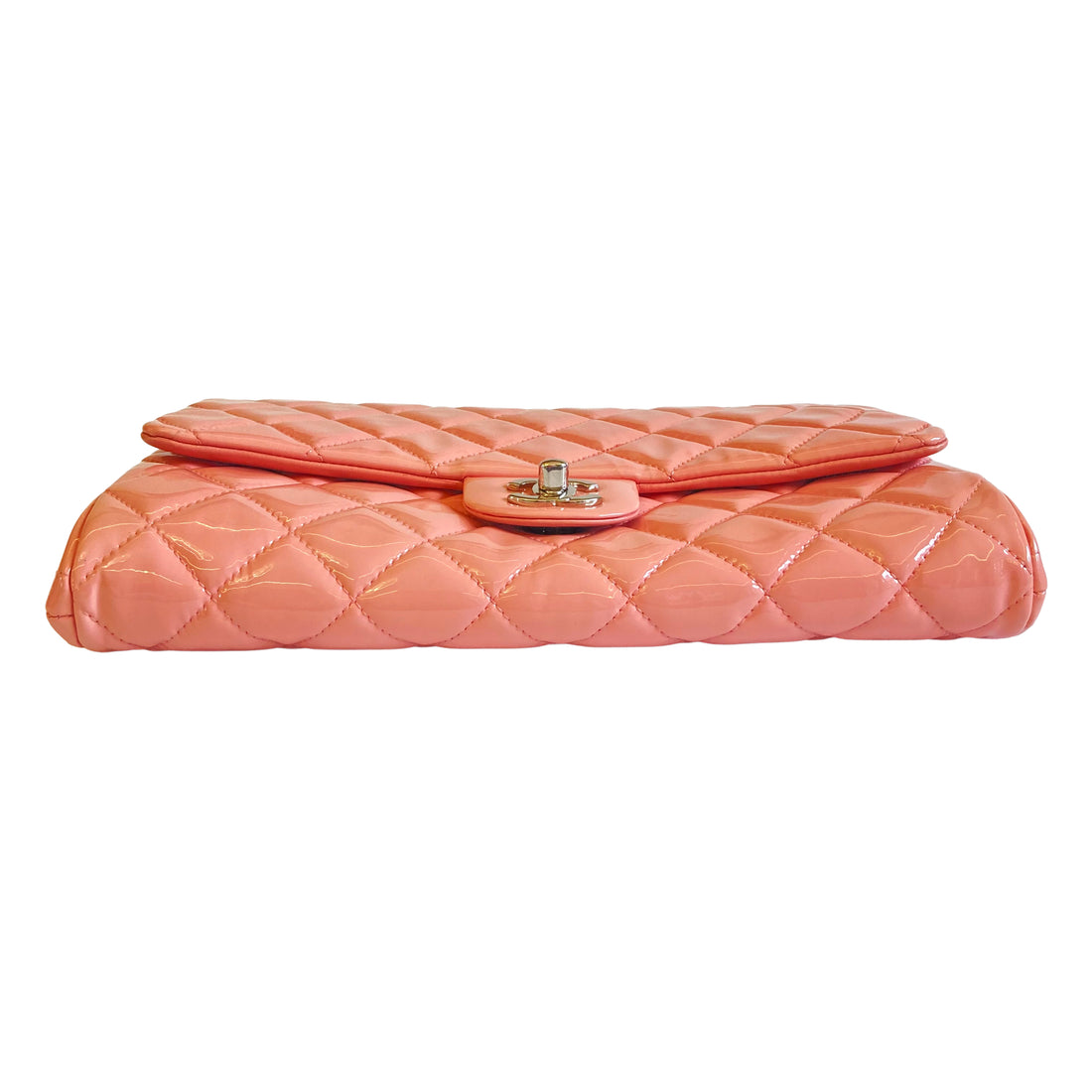 Chanel Classic Patent Quilted Clutch Baby Pink