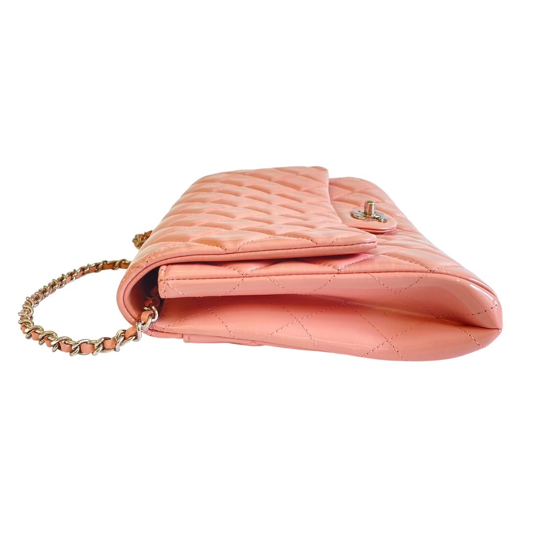 Chanel Classic Patent Quilted Clutch Baby Pink