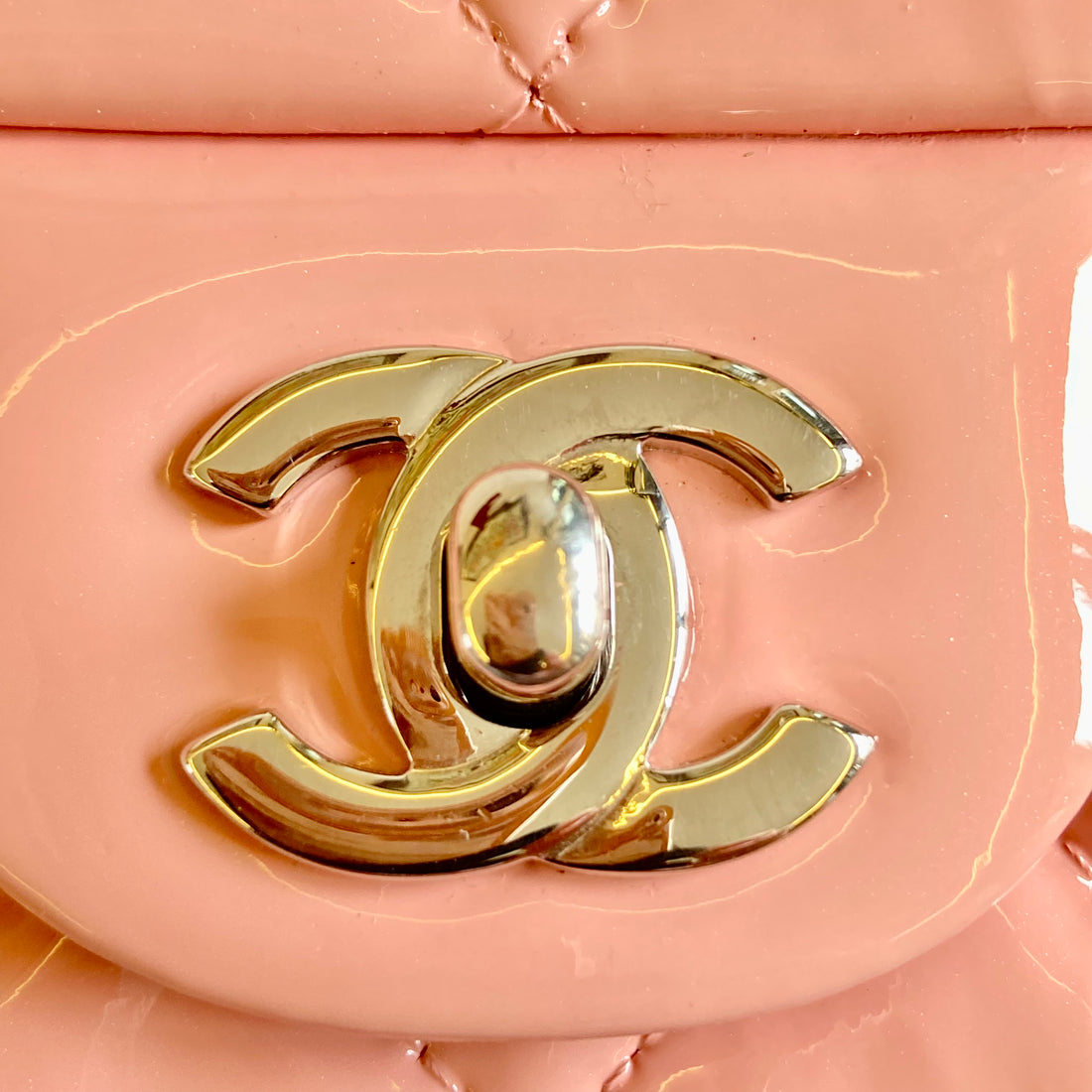 Chanel Classic Patent Quilted Clutch Baby Pink