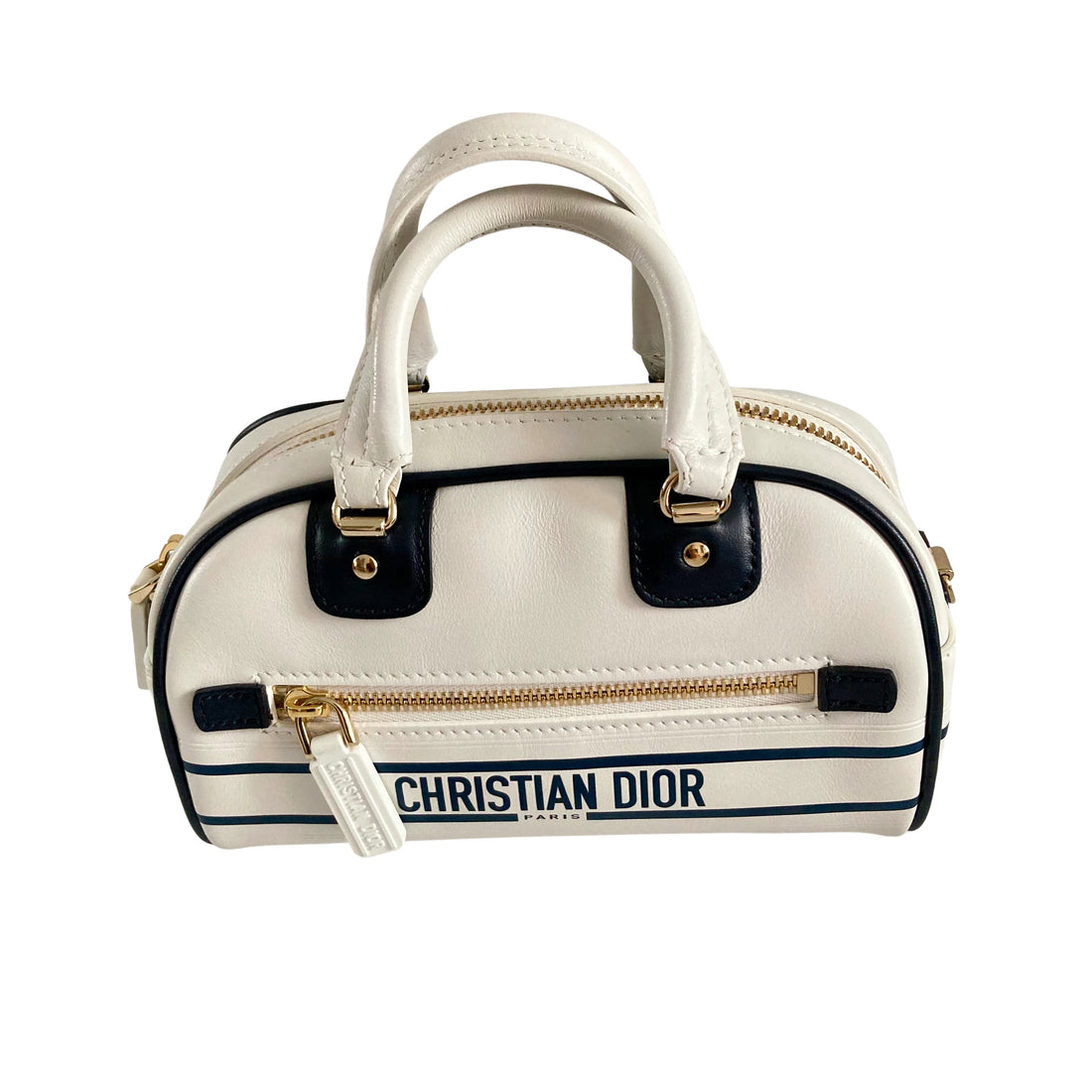 Christian Dior Calfskin Bowling From 2021 Collection by Maria Grazia Chiuri White DR199