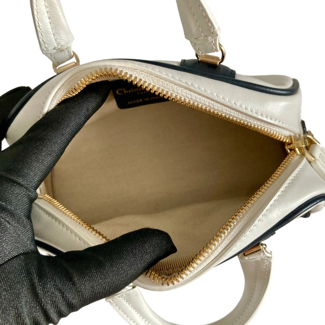 Christian Dior Calfskin Bowling From 2021 Collection by Maria Grazia Chiuri White DR199