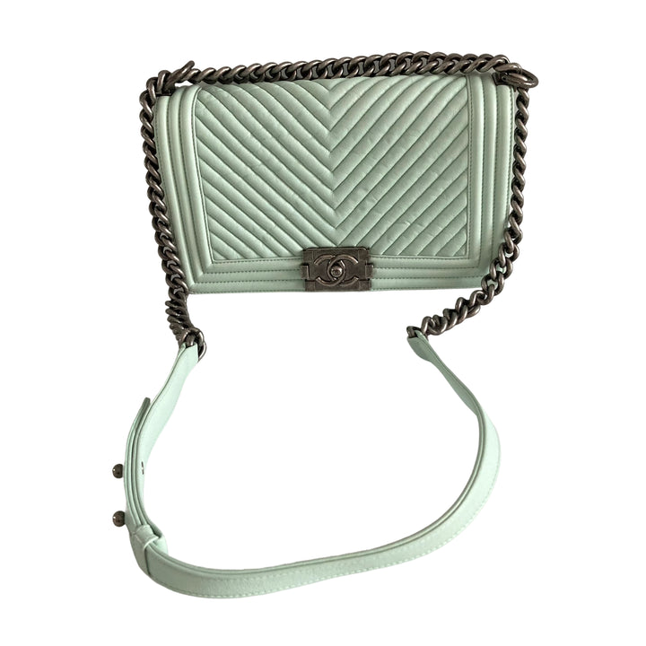 Chanel Medium Chevron Lambskin Boy Flap Light Green
