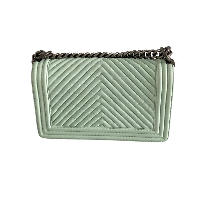 Chanel Medium Chevron Lambskin Boy Flap Light Green