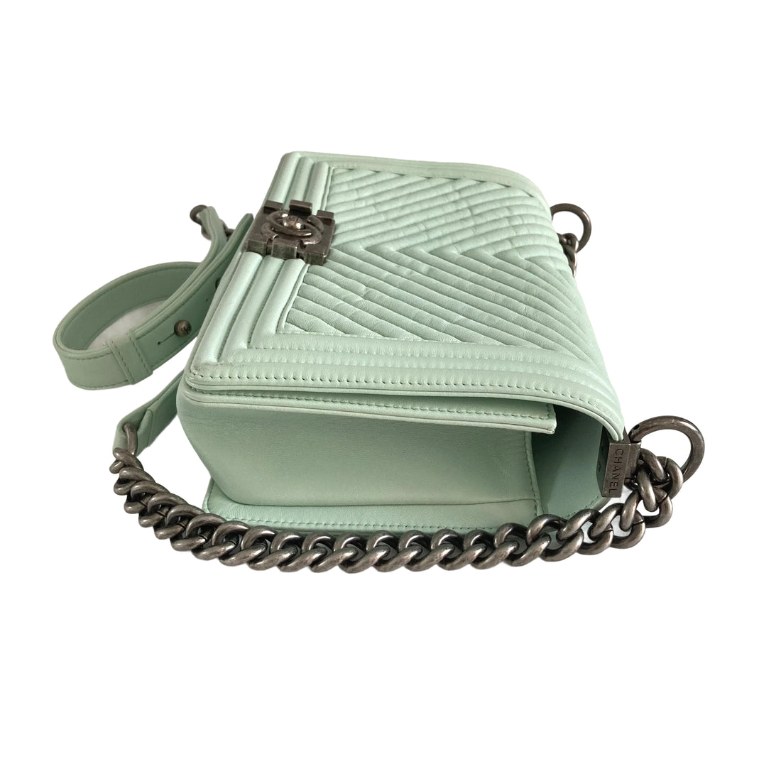 Chanel Medium Chevron Lambskin Boy Flap Light Green
