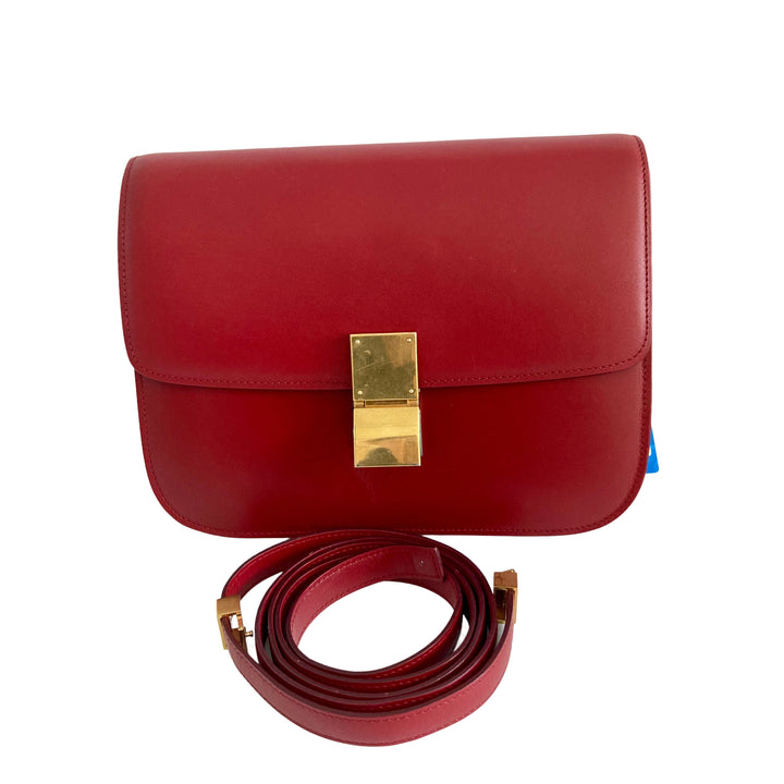 Celine Box Calfskin Medium Classic Box Flap Red