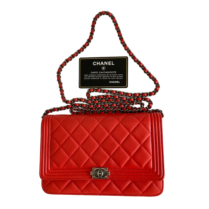 Chanel Lambskin Boy Wallet on Chain WOC Red (20***11)