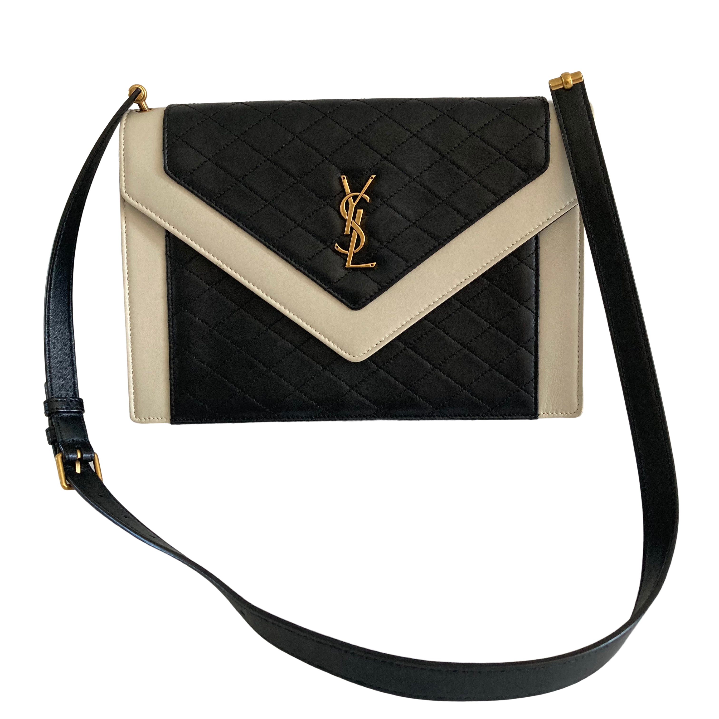 Saint Laurent Gabby Sachel Shoulder Bag Black White