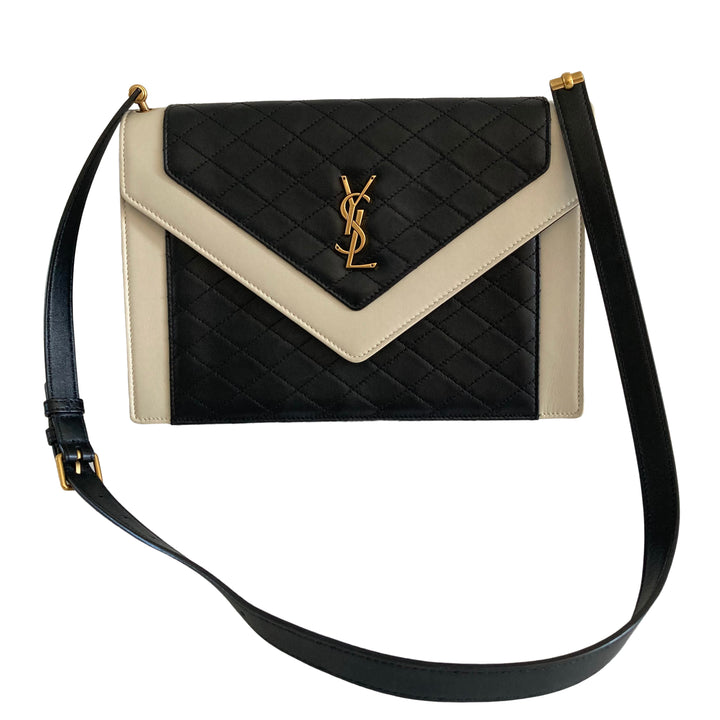 Saint Laurent Gabby Sachel Shoulder Bag Black White