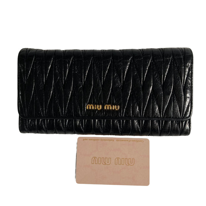 Miu Miu Nappa Matelasse Flap Wallet Black