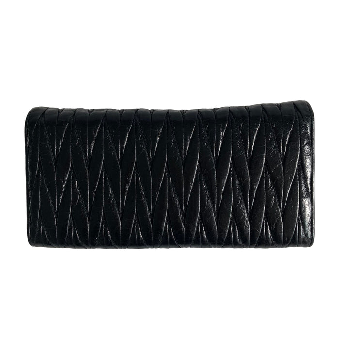 Miu Miu Nappa Matelasse Flap Wallet Black