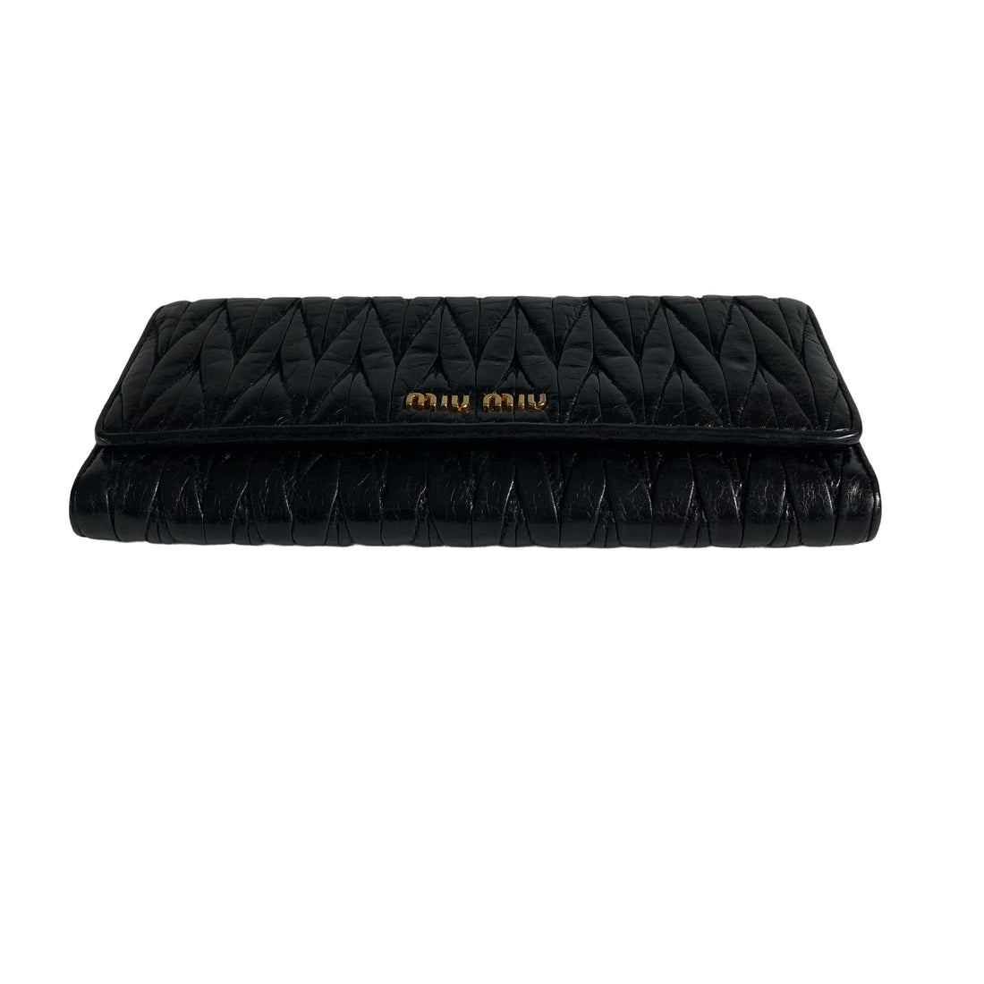 Miu Miu Nappa Matelasse Flap Wallet Black