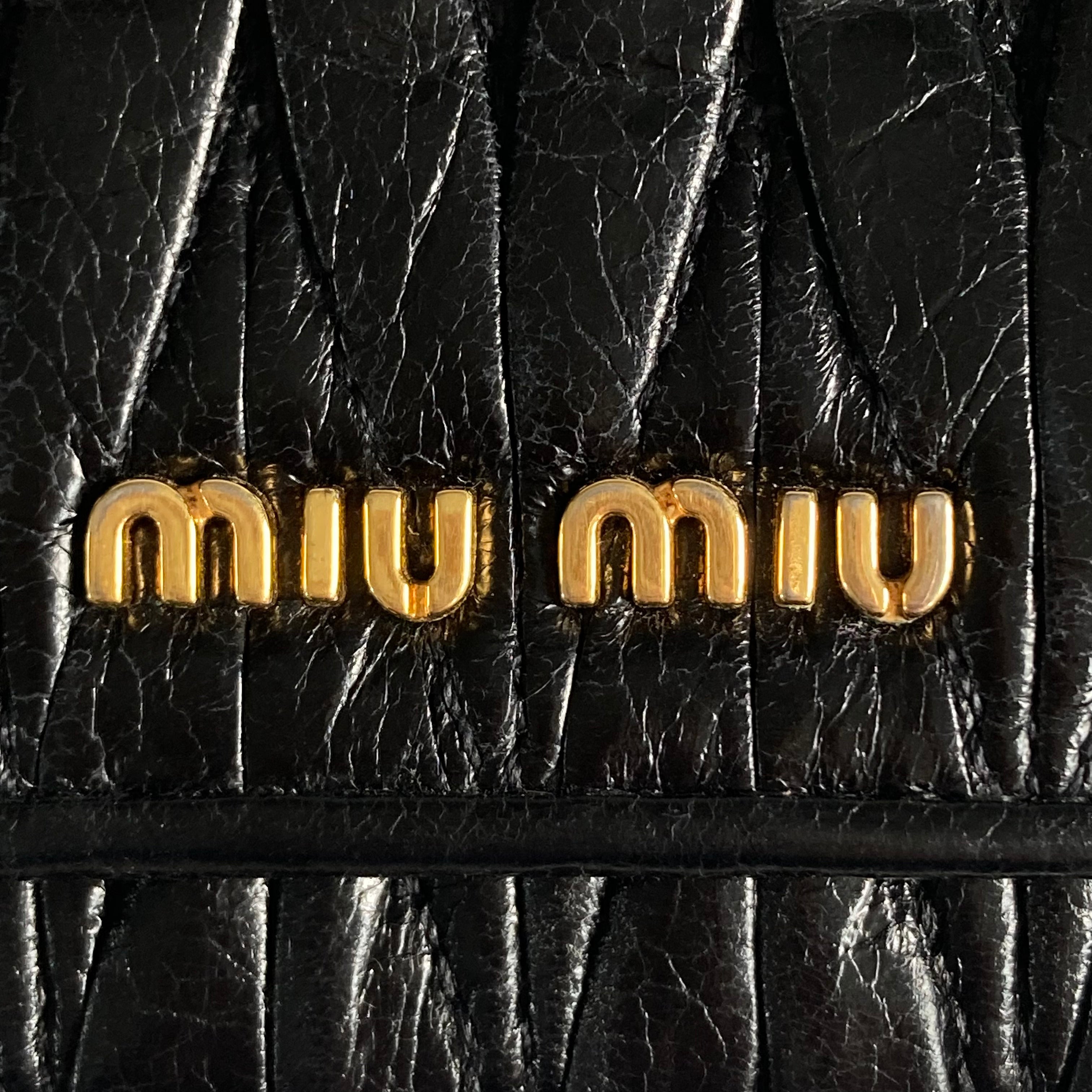 Miu Miu Nappa Matelasse Flap Wallet Black