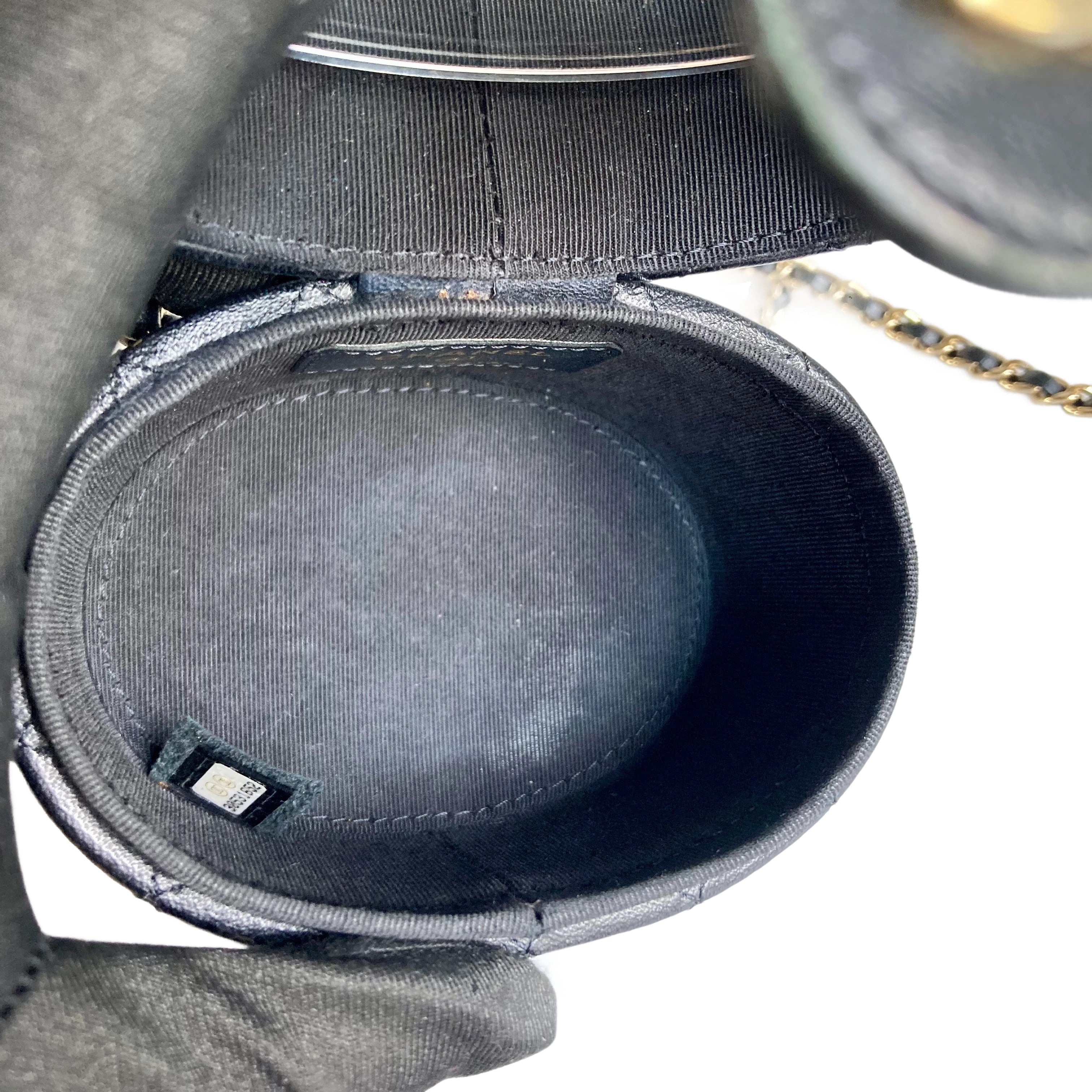 Chanel Vanity Quilted Mini Round Clutch With Chain