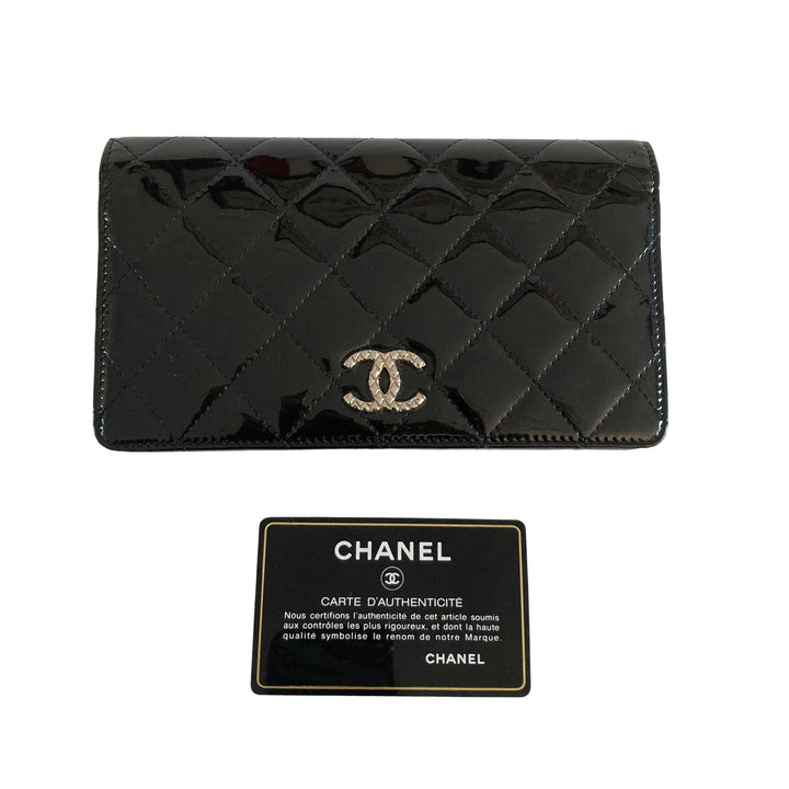 Chanel Patent Quilted Flap Wallet Black