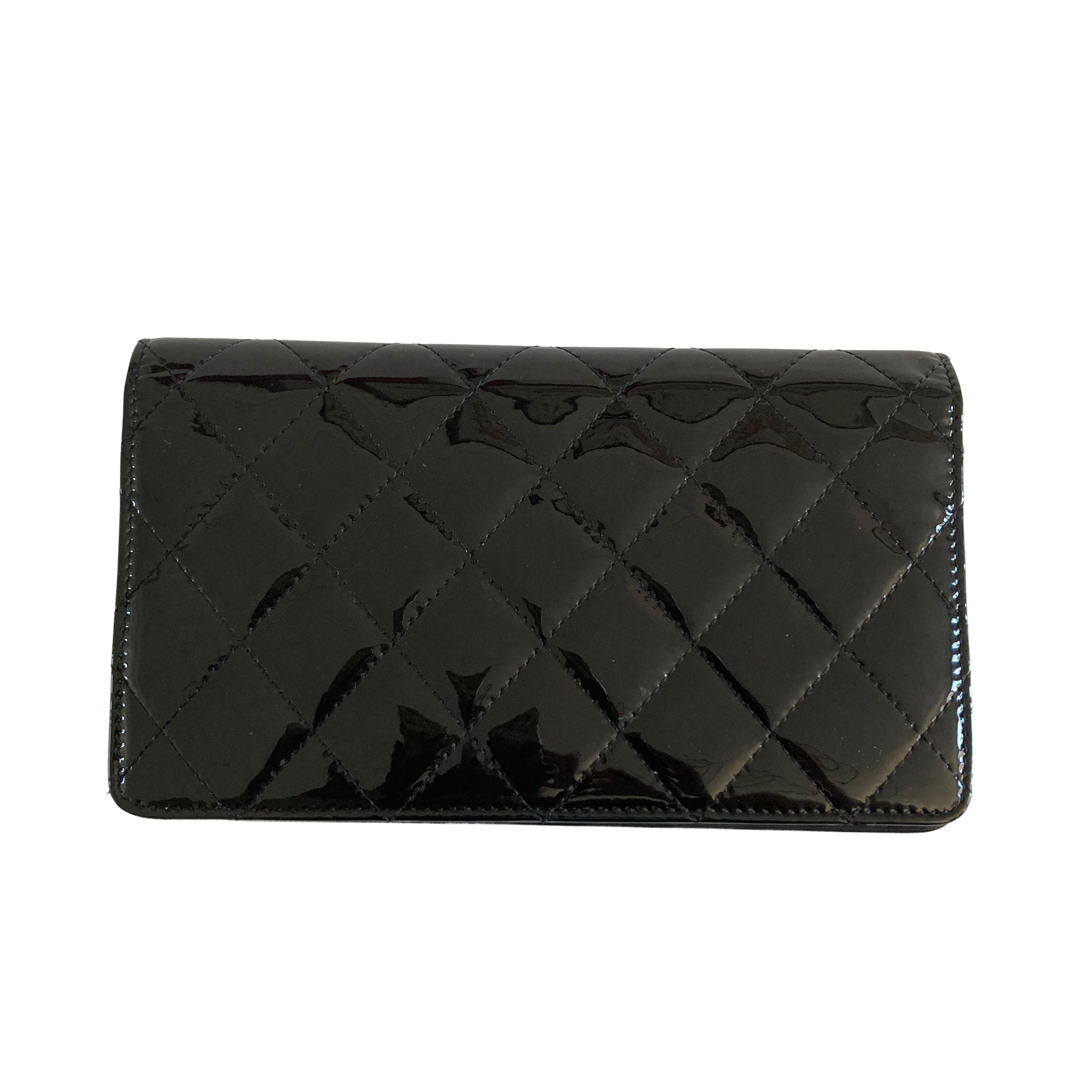 Chanel Patent Quilted Flap Wallet Black