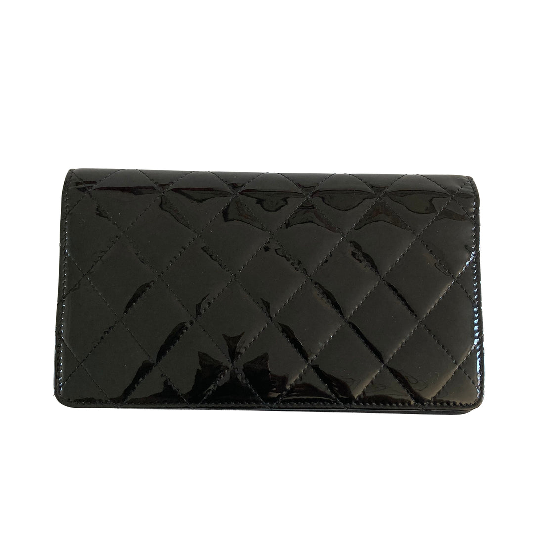 Chanel Patent Quilted Flap Wallet Black