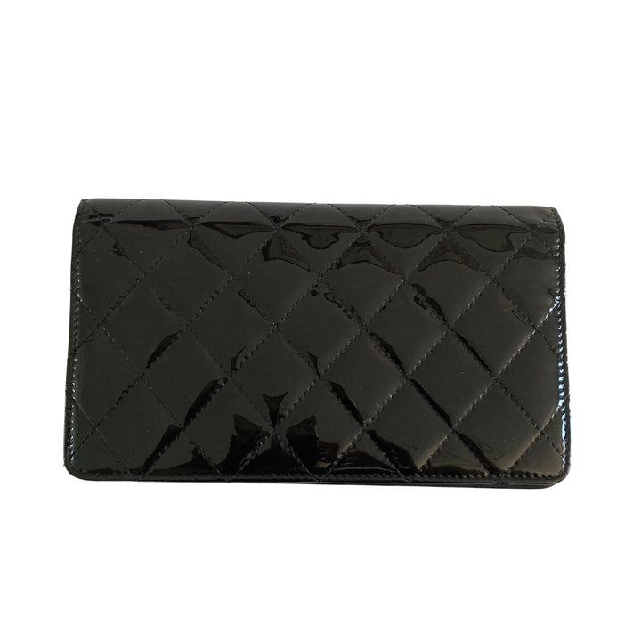 Chanel Patent Quilted Flap Wallet Black