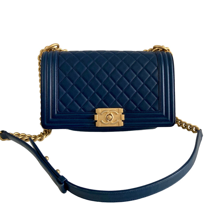 Chanel Lambskin Quilted Medium Boy Flap Dark Blue