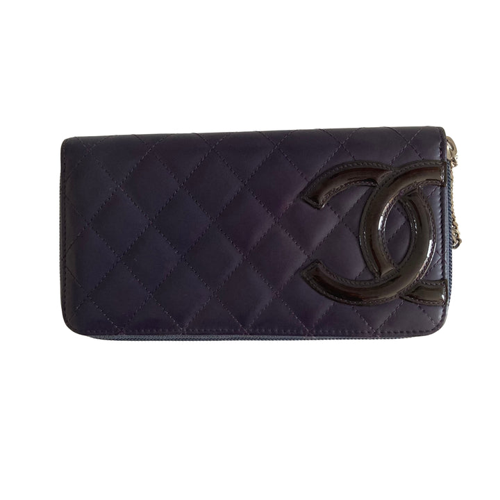 Chanel Quilted Cambon Large Gusset Zip Around Wallet Navy