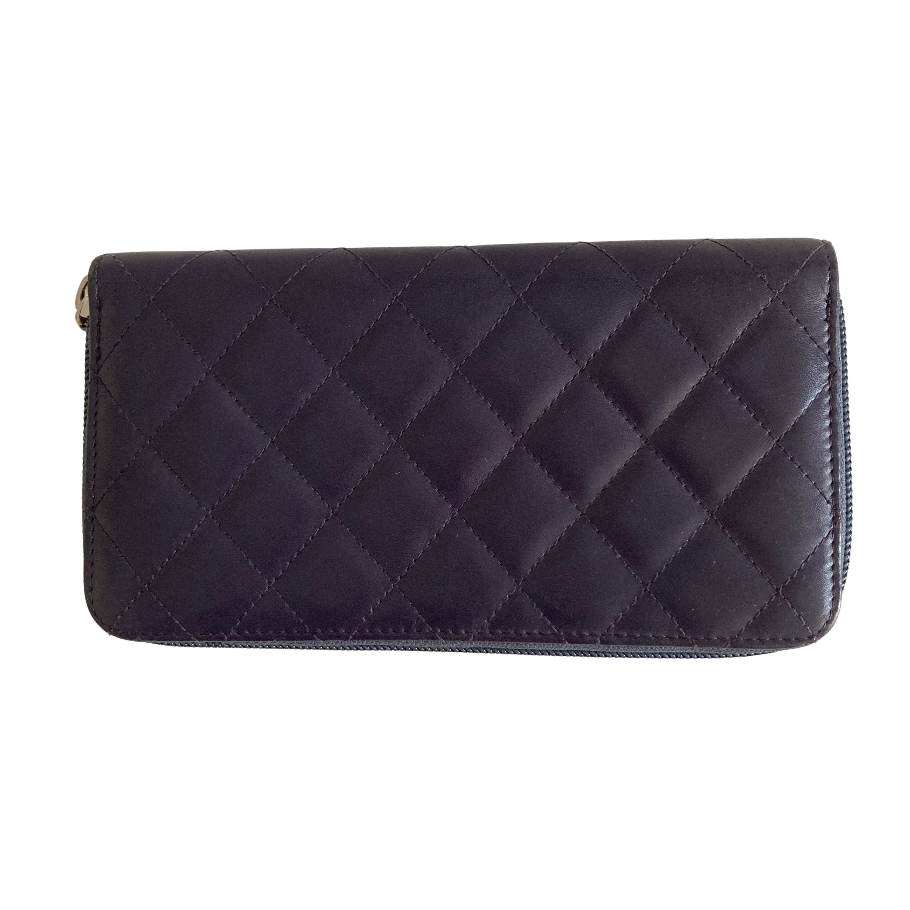 Chanel Quilted Cambon Large Gusset Zip Around Wallet Navy