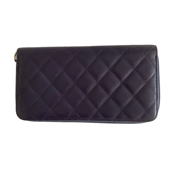 Chanel Quilted Cambon Large Gusset Zip Around Wallet Navy