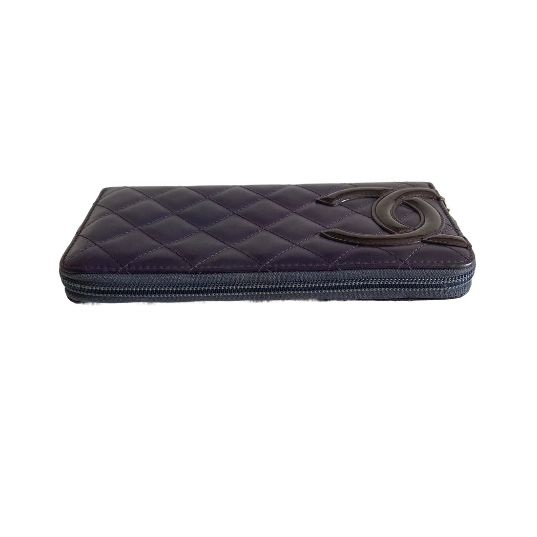 Chanel Quilted Cambon Large Gusset Zip Around Wallet Navy
