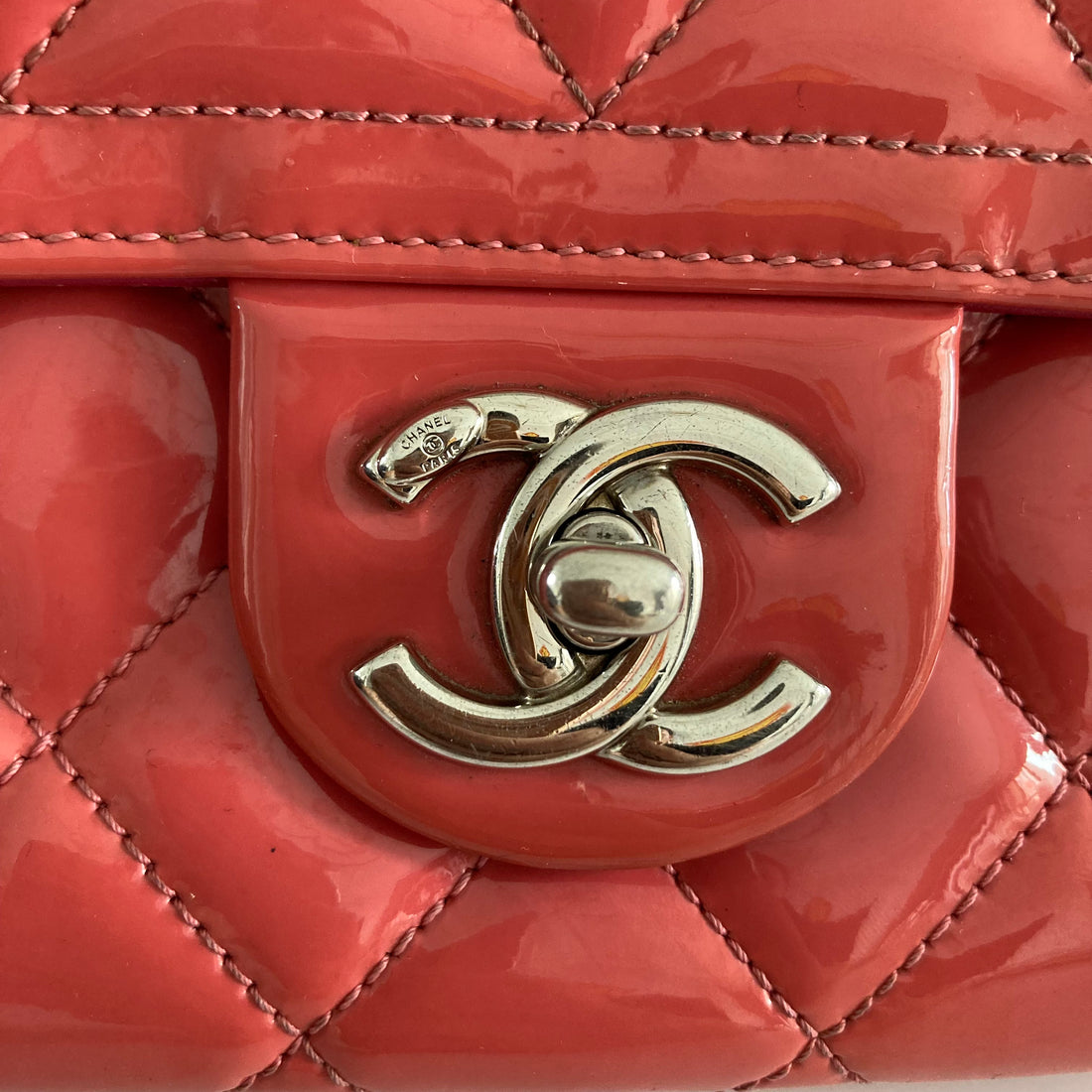Chanel Patent Quilted Large Coco Shine Flap Pink