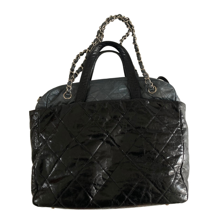 Chanel Glazed Calfskin Lambskin Quilted Portobello Tote Black/Grey