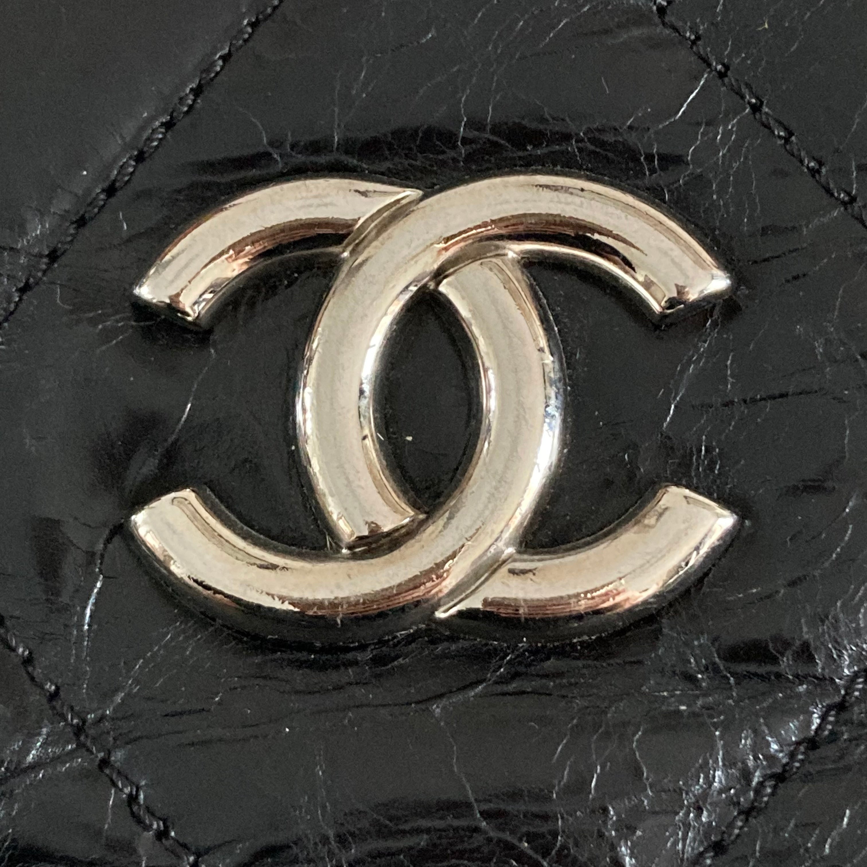 Chanel Glazed Calfskin Lambskin Quilted Portobello Tote Black/Grey