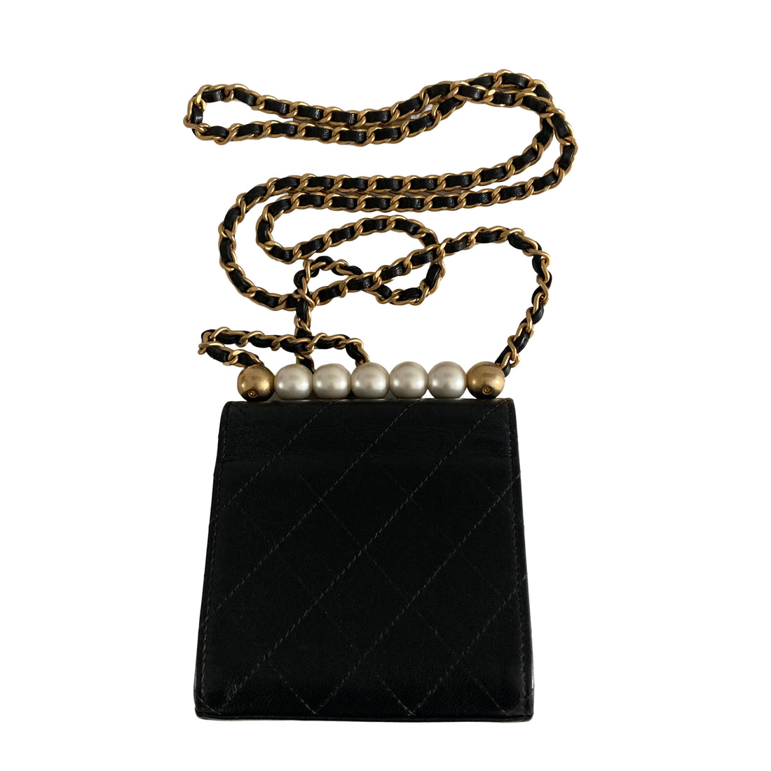 Chanel Goatskin Chic Pearls Clutch On Chain Black