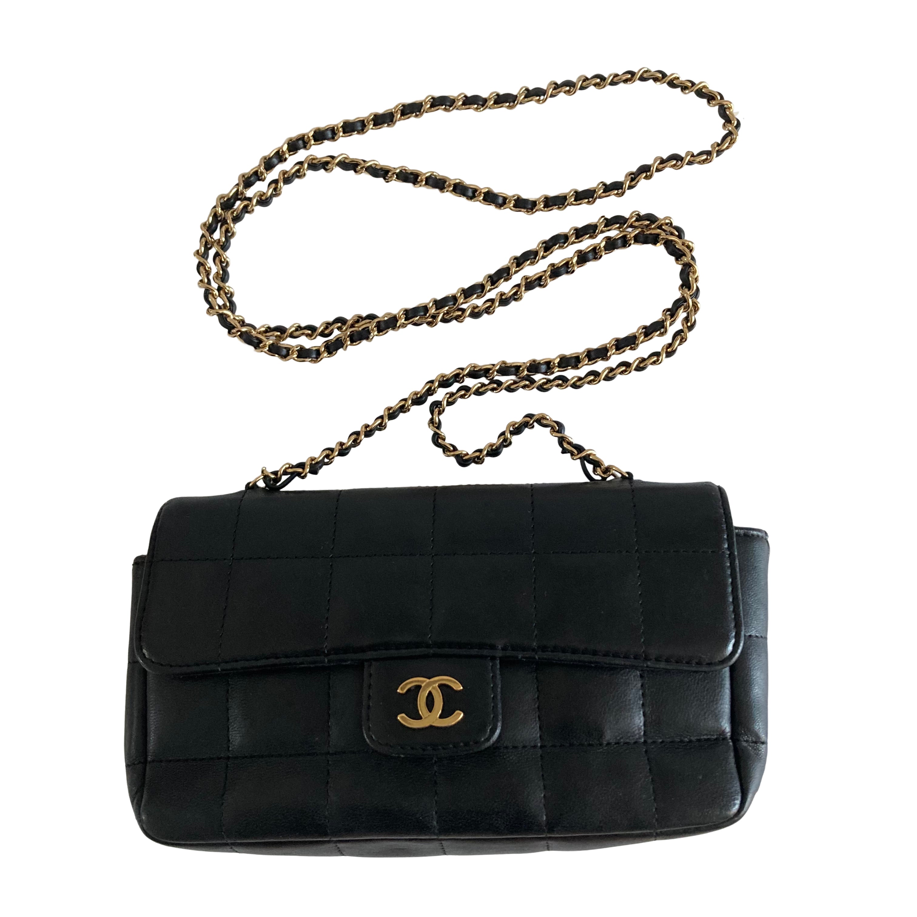 Chanel Lambskin Quilted Mini Chocolate Bar Camellia Flap Black