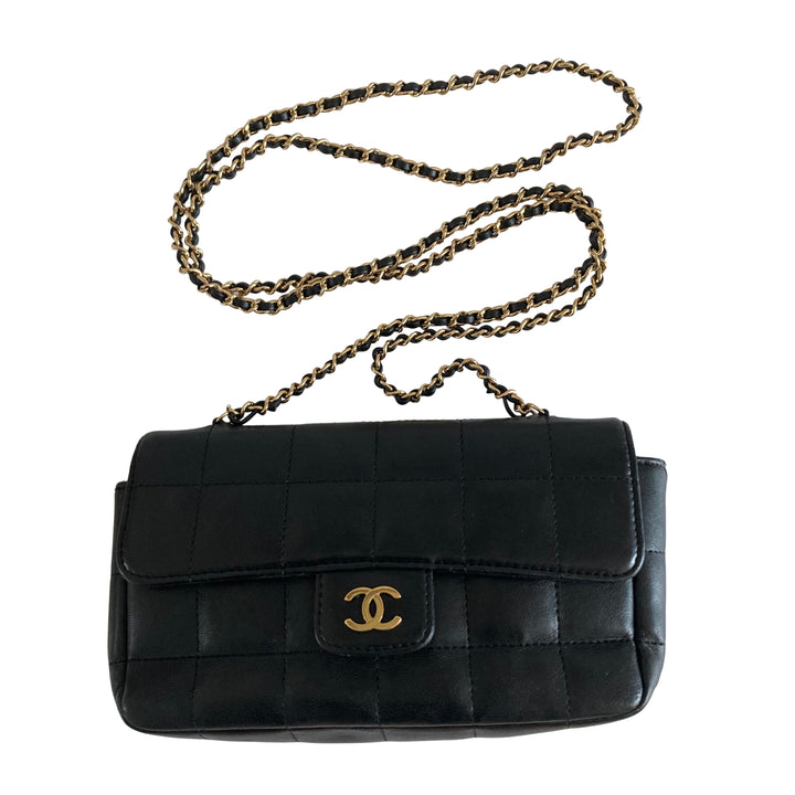 Chanel Lambskin Quilted Mini Chocolate Bar Camellia Flap Black