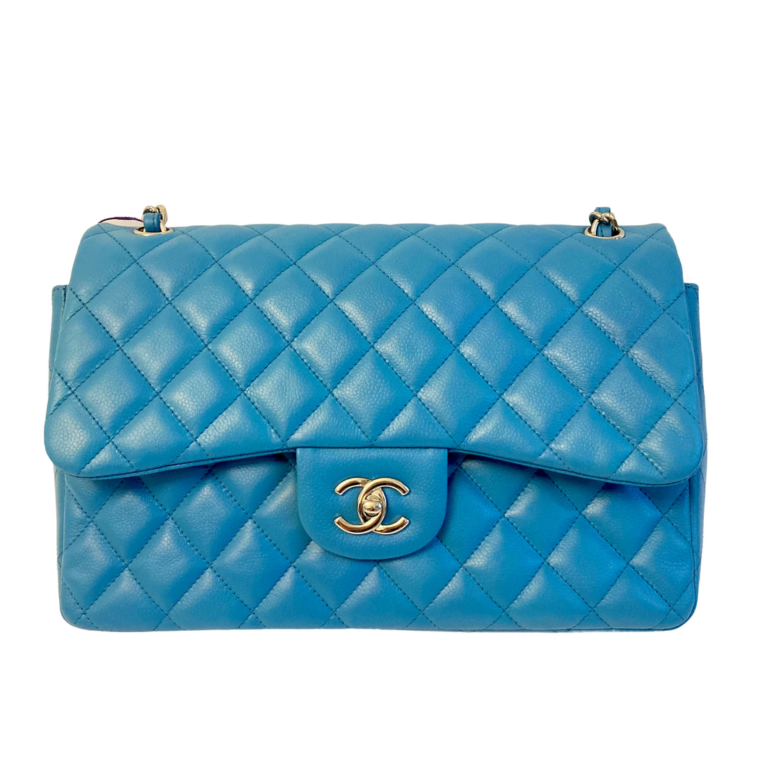 Chanel Caviar Quilted Double Flap Jumbo Blue SHW (18***62)