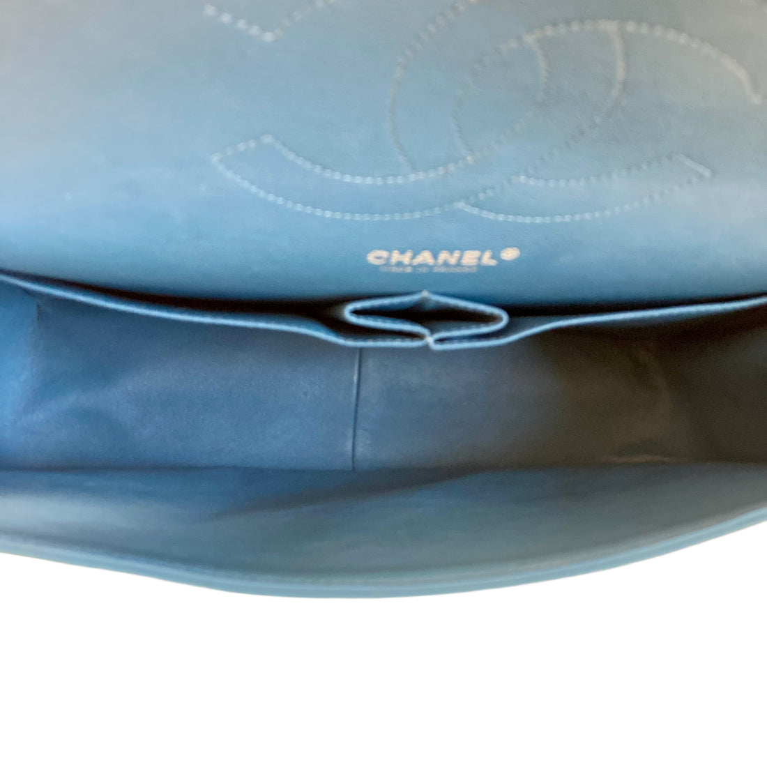 Chanel Caviar Quilted Double Flap Jumbo Blue SHW (18***62)