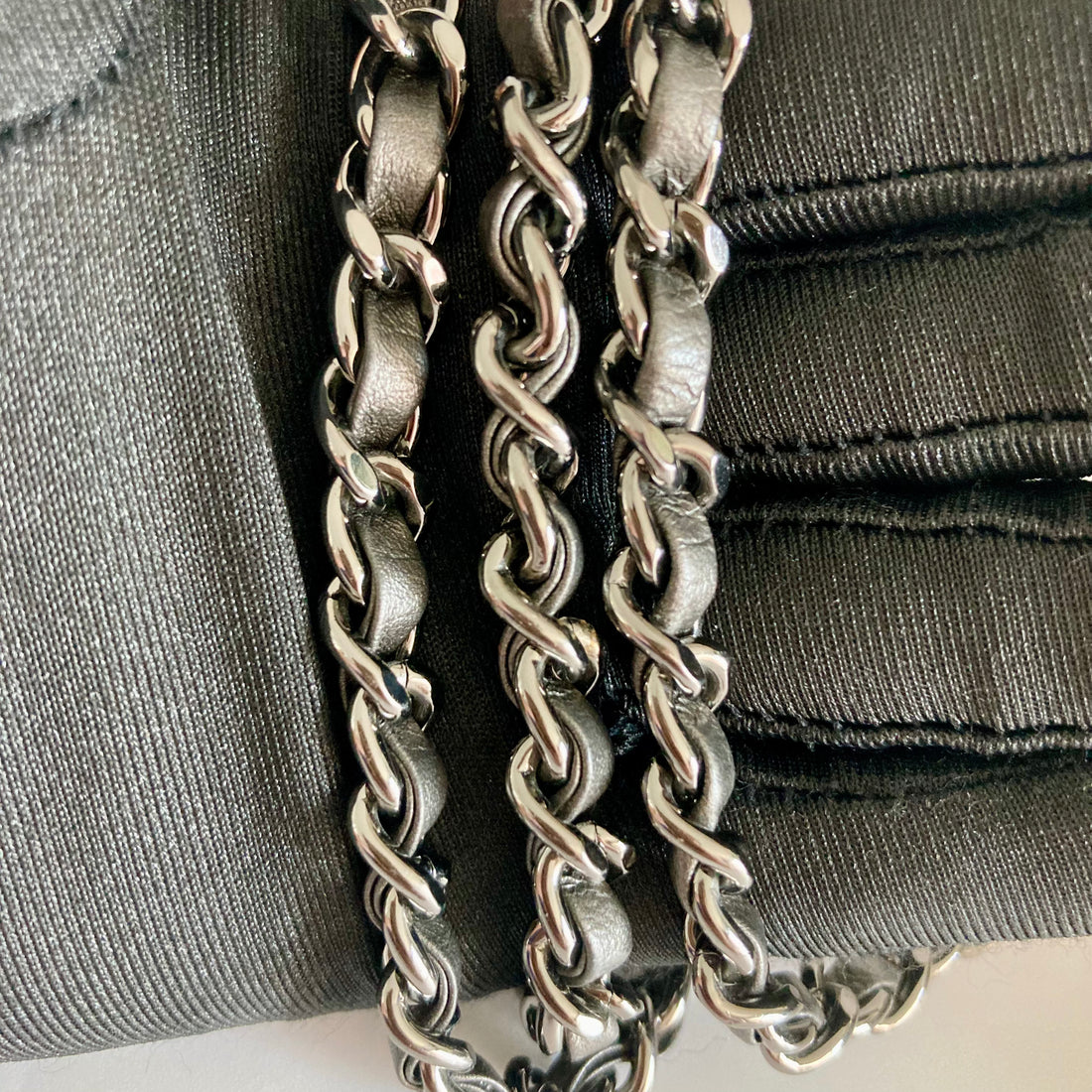 Chanel Filigree Vanity Case Metallic Grey with Tag and Key CC327
