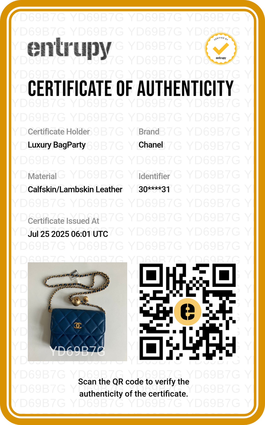 Chanel Lambskin Pearl Crush With Chain Blue GHW (30***31)