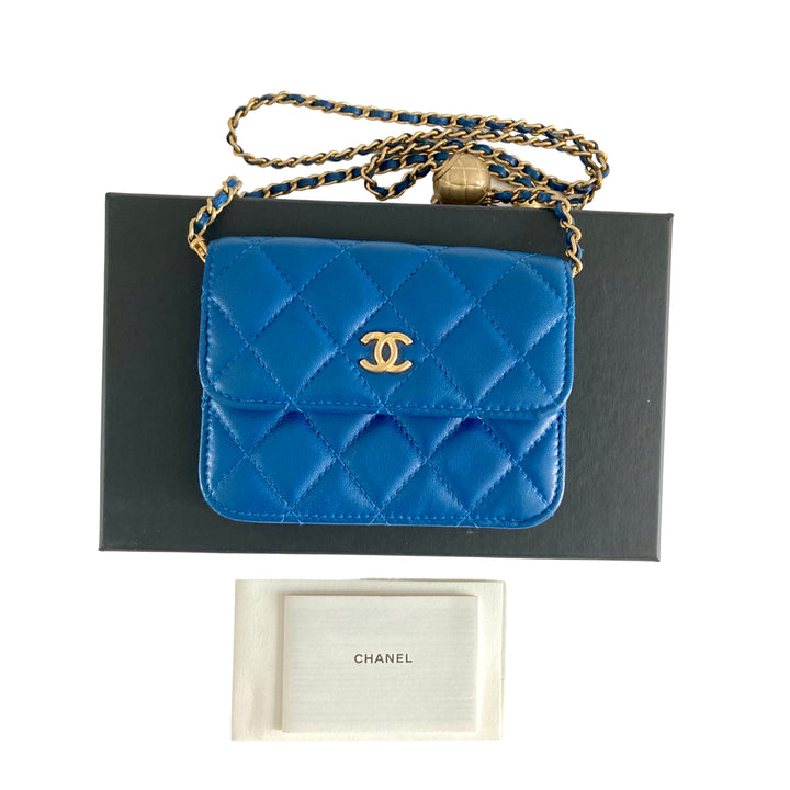 Chanel Lambskin Pearl Crush With Chain Blue GHW (30***31)