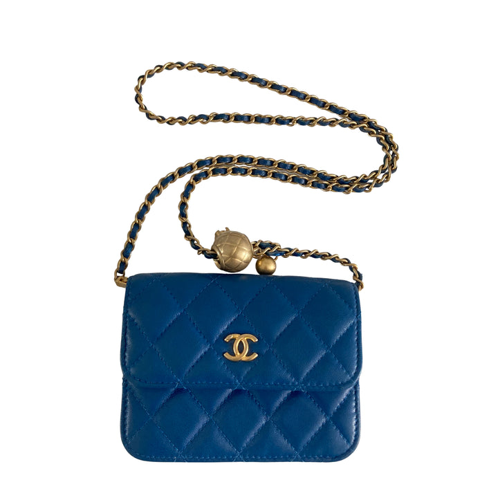 Chanel Lambskin Pearl Crush With Chain Blue GHW (30***31)