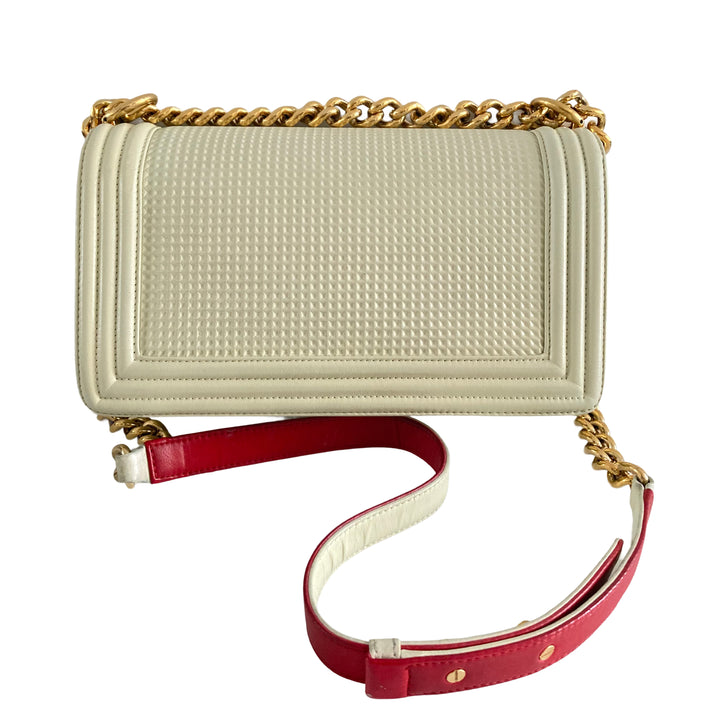 Chanel Lambskin Embossed Medium Boy Cube Flap Cream (18***01)