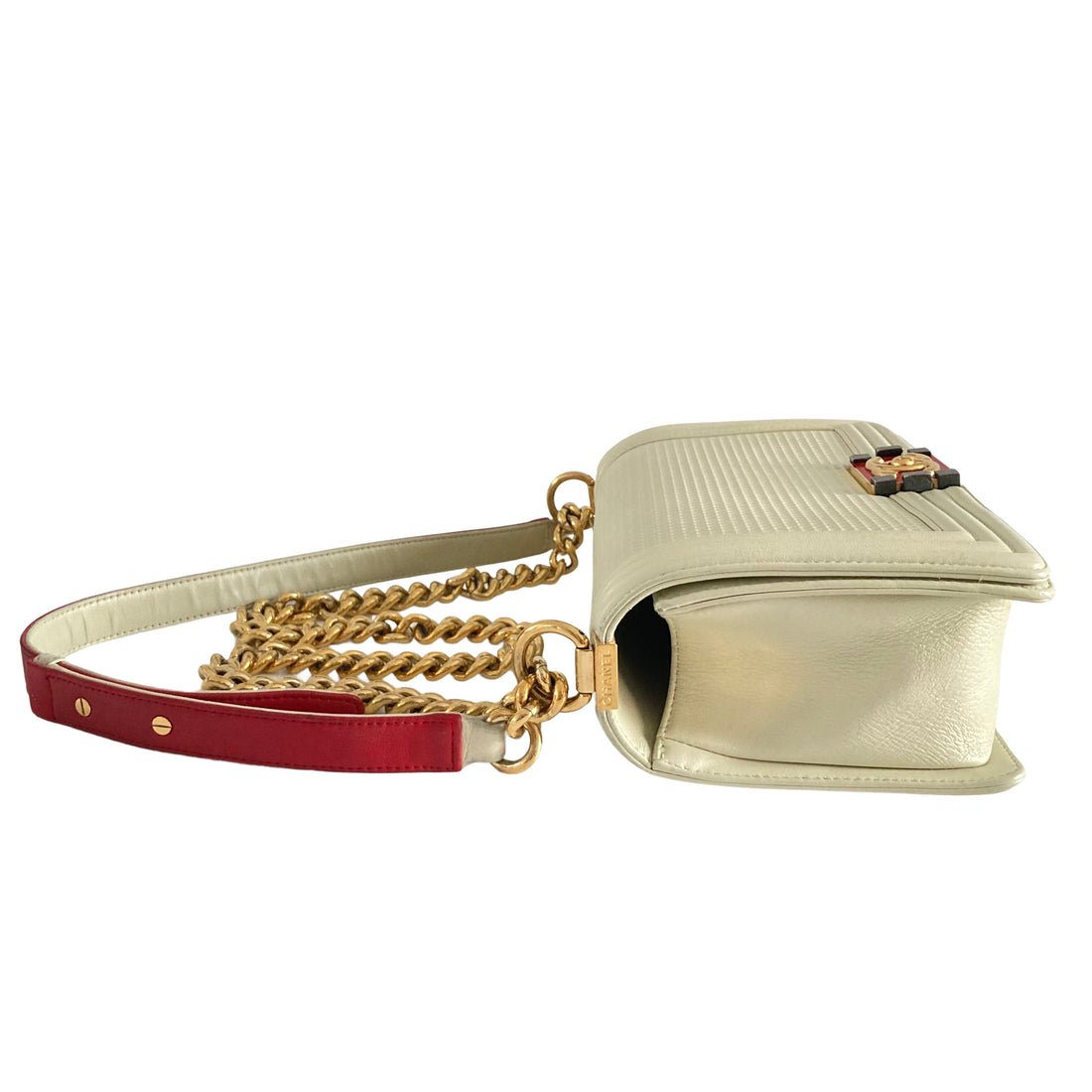 Chanel Lambskin Embossed Medium Boy Cube Flap Cream (18***01)