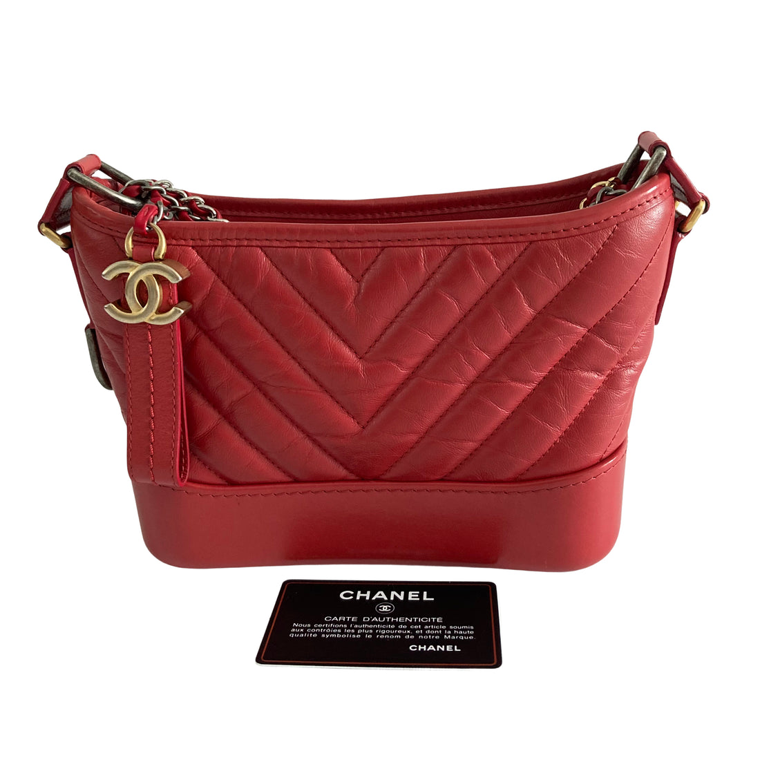 Chanel Aged Calfskin Gabrielle Hobo Small Red GHW （28***84）